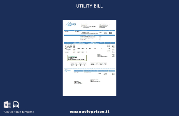 modello di bolletta delle utenze di USA Colorado Fort Collins Utilities stile ve